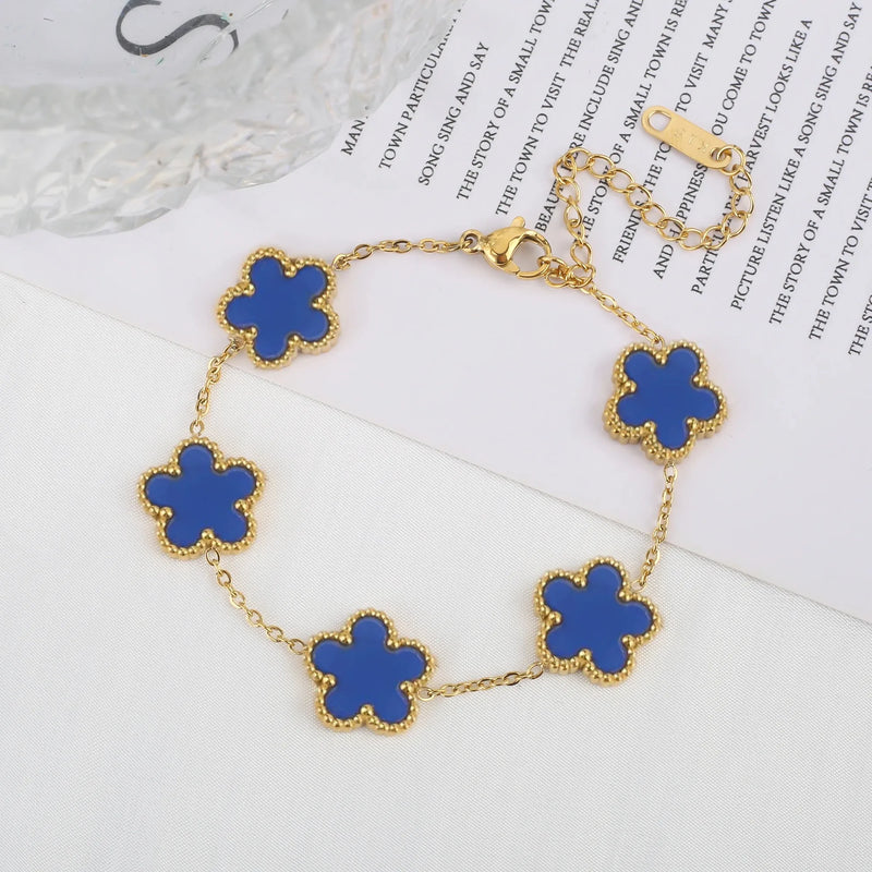 Hot jewelry sales stainless steel five-leaf flower necklace bracelet earrings set high sense women&