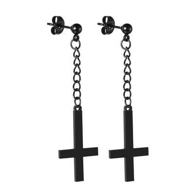 BONISKISS Men Women Stainless Steel Inverted Upside Down Cross Earring Church of Satan Temple Occult Satanic Witchy Stud Jewelry