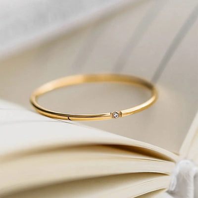 Stainless Steel Plated Paved Tiny Zircon Stackable Ring Golden Color Thin Ring Jewelry