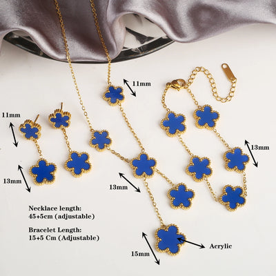 Clover Five Leaf  Flower Stainless Steel Bracelet Necklace Earrings Jewelry Set Luxury for Women High Quality Party Jewelry Gift