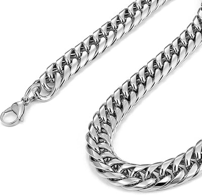 YQ Stainless Steel Cuban Chain Necklace Bracelet For Men Neck Jewelry Accessories 8MM-14MM Thick Long Hand Chains Male Gift