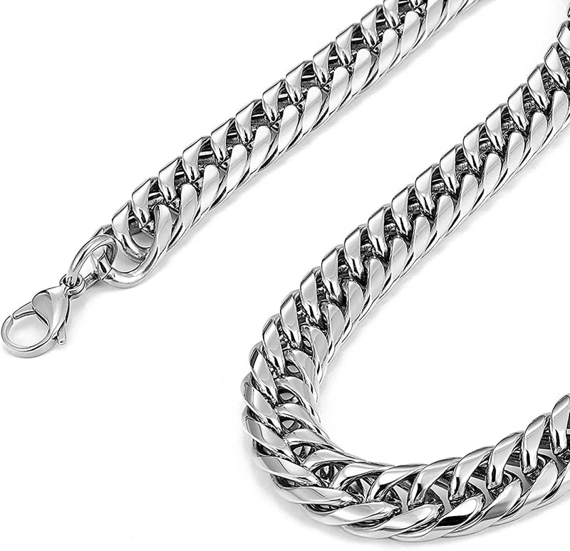 YQ Stainless Steel Cuban Chain Necklace Bracelet For Men Neck Jewelry Accessories 8MM-14MM Thick Long Hand Chains Male Gift