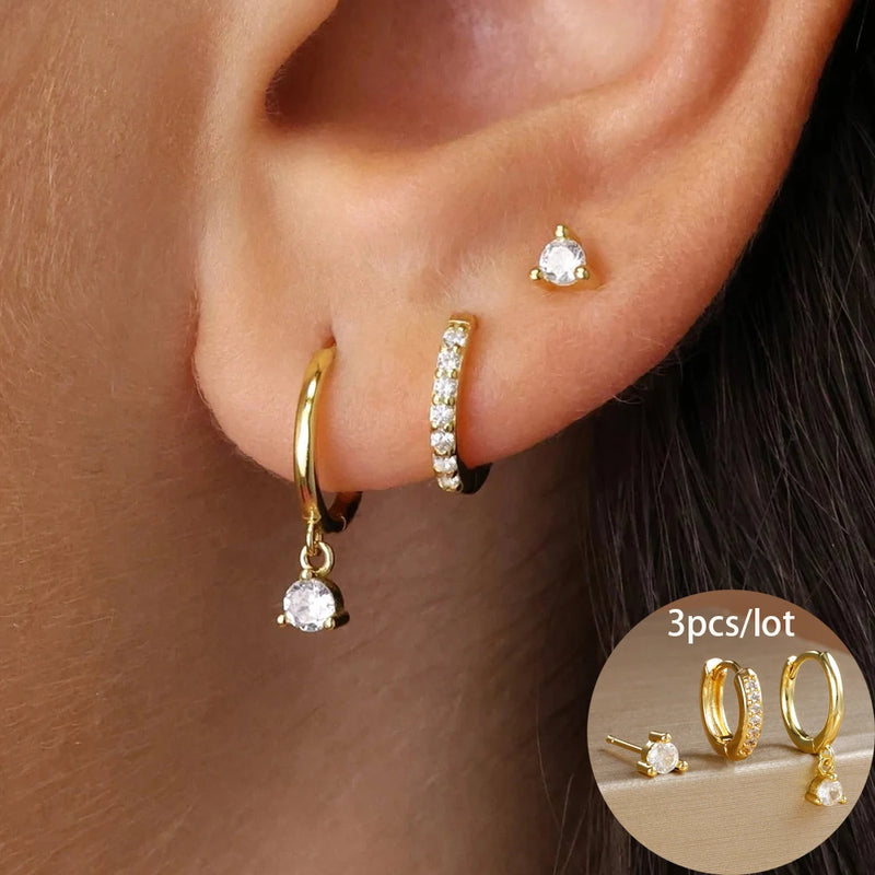 3 Piece Fashion Stainless Steel Round Star Drop Earrings Set for Women 18K Gold Plated Dangle Earring Punk Unisex Rock  Jewelry