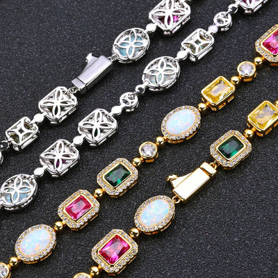 18k Gold Plated Multi Color Bracelet Geometric Cut Cubic Zirconia Women Fashion Bracelet Luxury Opal Diamond Chain