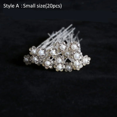 Elegant Pearl Crystal Hairpin Wedding Bridal U-shaped Metal Hair Comb Forks for Women Hairstyle Clips Jewelry Accessories 20pcs