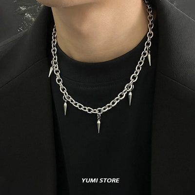 Hip Hop Rivet Necklace For Man Woman Titanium Steel Cone Pendant Sweater Chain Choker Jewelry Punk Male Cool Accessories