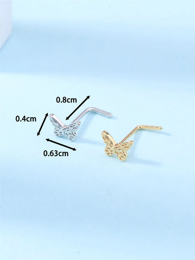 20G L Shaped Nose Studs Simple Mini Butterfly Design Gold Silver Color Nose Piercing for Women Girl Nostril Jewelry