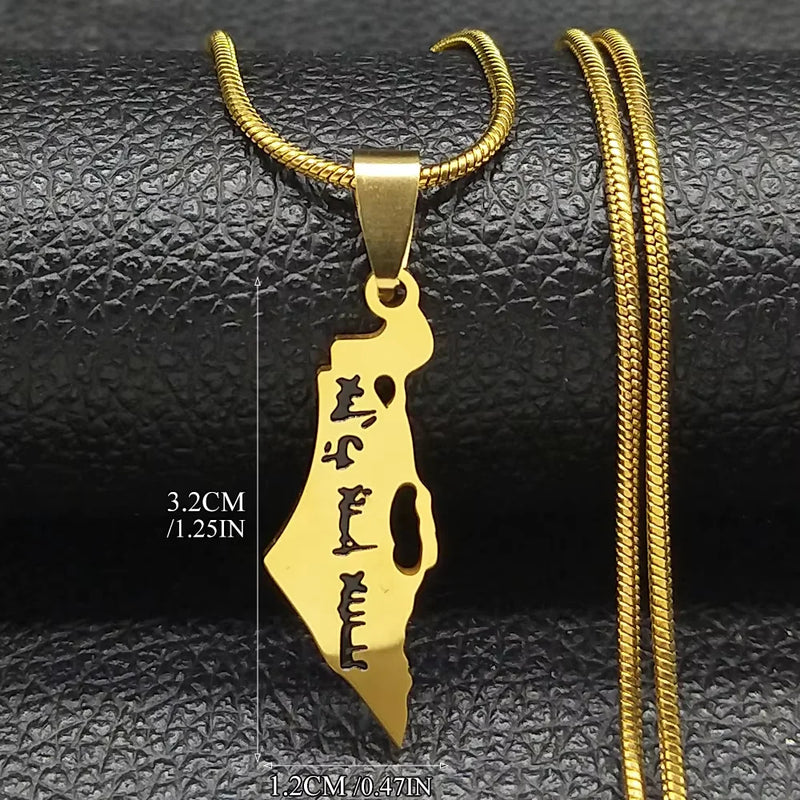 Israel Map Country Pendant Necklace for Women Men Stainless Steel Silver Color Magen Jewish Star of David Hebrew Chain Jewelry