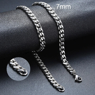 3-11mm Cuban Chain Necklaces for Men Women,Punk Stainless Steel Curb Link Chain Collar,Jewelry Gift for Dad Husband BFF Birthday