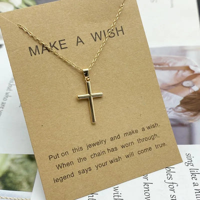 New Trendy Alloy Crystal Cross Pendant Necklaces for Women Fashion Simple Gold Color Clavicle Chain Necklace Collar Jewelry Gift