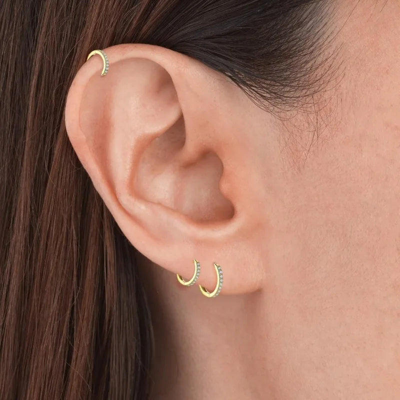 925 Sterling Silver Small Hoop Earrings Zirconia Huggie 14K Gold Plated Cartilage Piercing Ear Cuff Tiny Earrings for Women Men