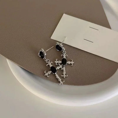 Gothic Large Detailed Cross Black Drill Jewel Earrings Punk Halloween Jewellery Creativity Fashion Gorgeous Statement Women Gift