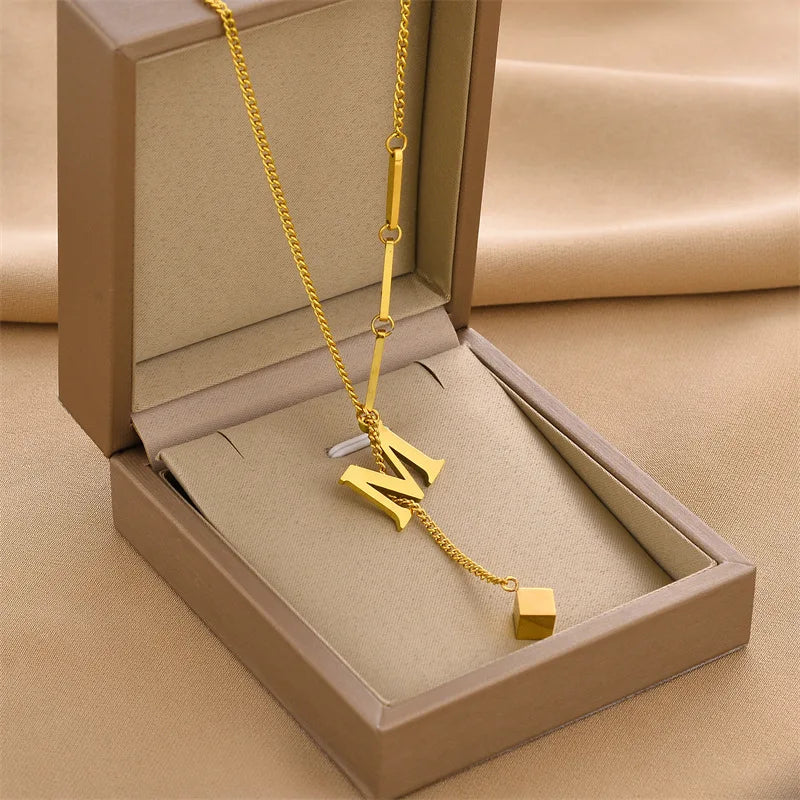 Initial Letter Stainless Steel Pendant Necklace for Women Fashion Gold Color Chain A-Z Alphabet Clavicle Necklaces Jewelry Gift