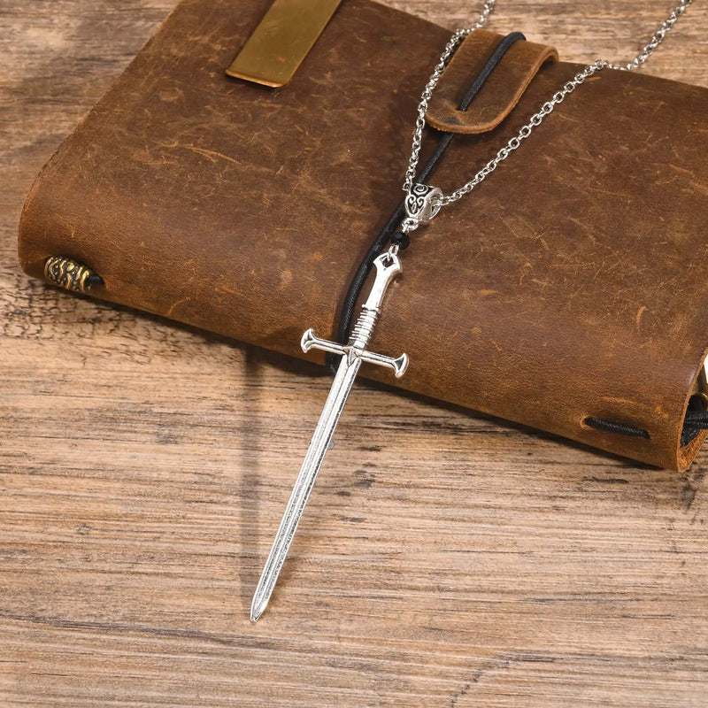 Vnox Mens Punk Rock Sword Cross Pendant Necklaces, Retro Gothic Long Dagger Knife Necklace Hip Hop Jewelry for Women Teens