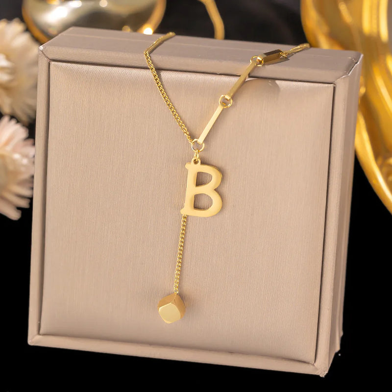 Initial Letter Stainless Steel Pendant Necklace for Women Fashion Gold Color Chain A-Z Alphabet Clavicle Necklaces Jewelry Gift