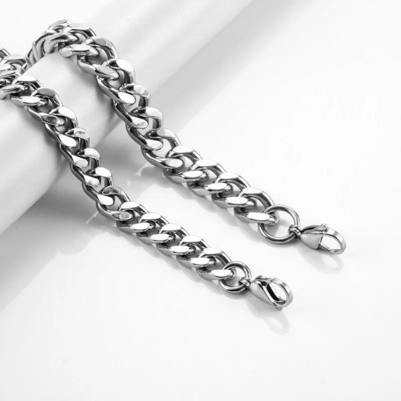 HNSP Stainless Steel 8MM-14MM Thick Chain Cuban Necklace For Men Jewelry Accessories Punk Neck Male Chains