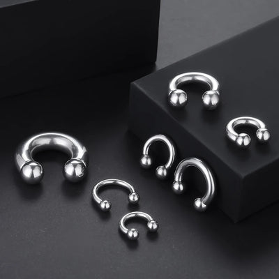 1pcs Stainless Steel Large Gauge Horseshoe Ring 18G-00G Externally Threaded Nose Hoop Septum Piercing Body Jewelry