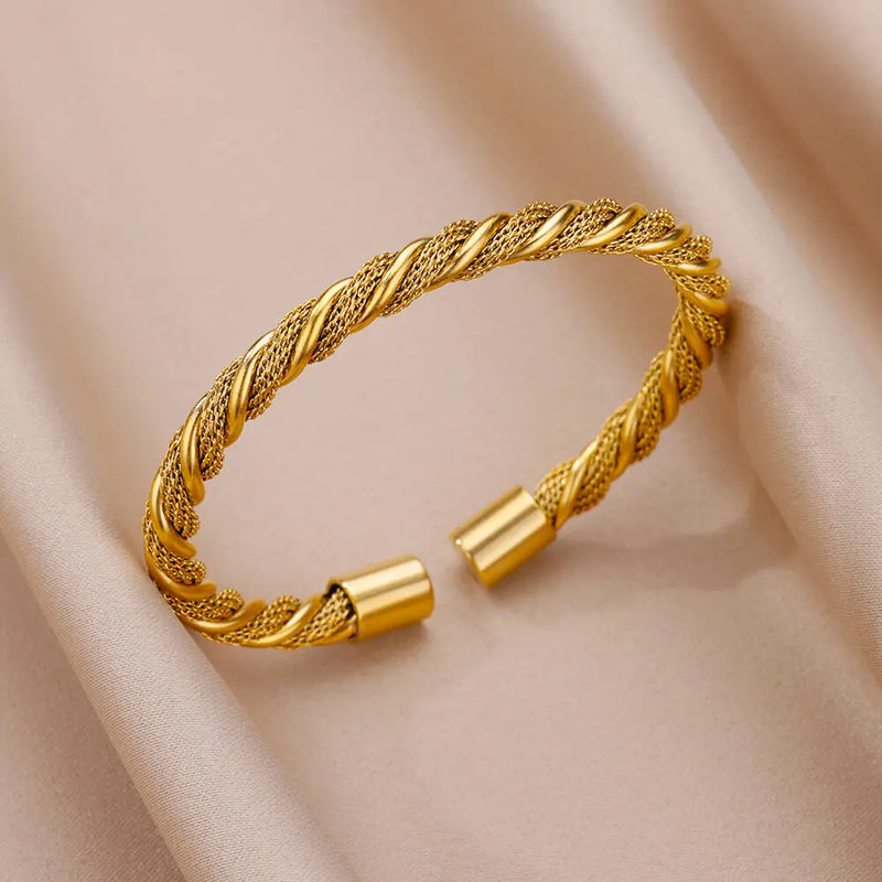 Stainless Steel Bangles Bracelet for Women Luxury Gold Color Cuff Bracelet femme Fashion Wedding Jewelry Valentines Day Gift