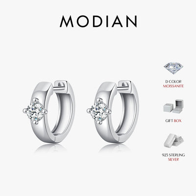 MODIAN Round Moissanite Ear Buckles Lab Diamond 925 Sterling Silver Engagement & Wedding Hoop Earrings for Women Jewelry Gifts