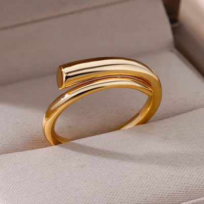 Stainless Steel Rings For Women Men Gold Color Hollow Wide Open Ring Female Male Fashion Wedding Party Finger Jewelry Gift 2024