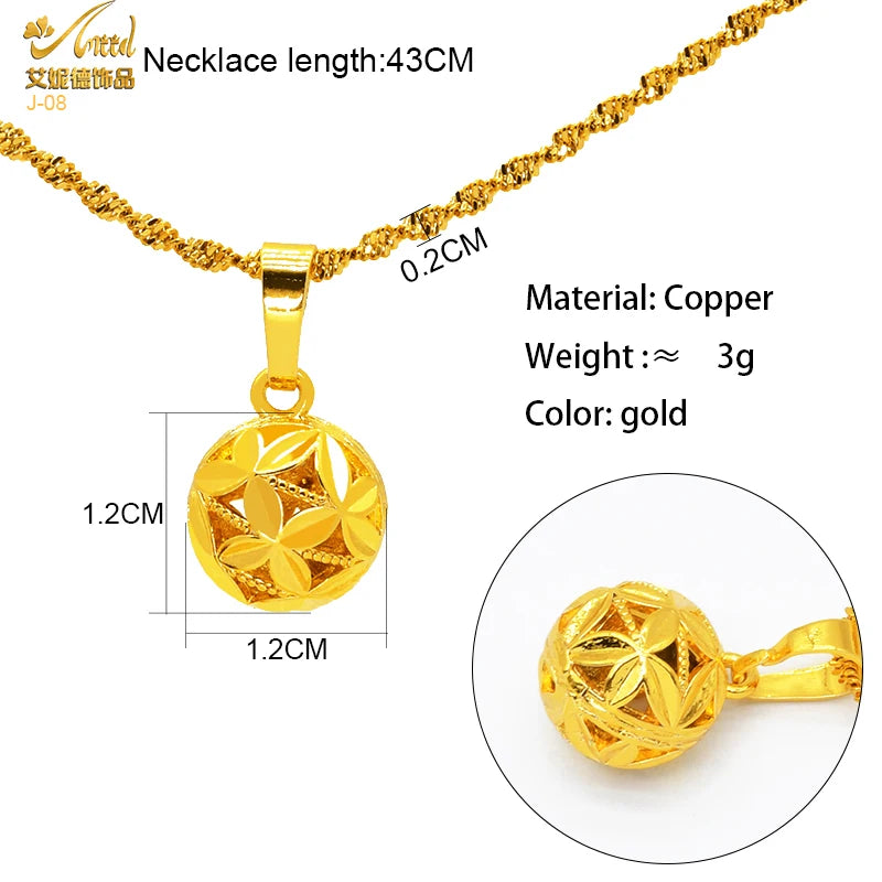 ANIID Dubai Golden Necklace Nigerian Bridal Wedding Fashion Hollow Flower Chain Pendant Indian Arab Kids Jewellery For Girls