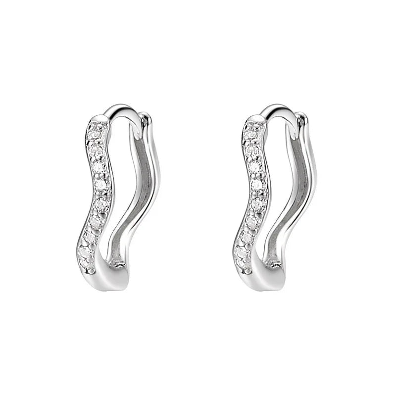 2PCS Stainless Steel Minimal Wave Hoop Earrings Crystal Zirconia Small Huggie Ear Rings for Women Piercing Jewelry