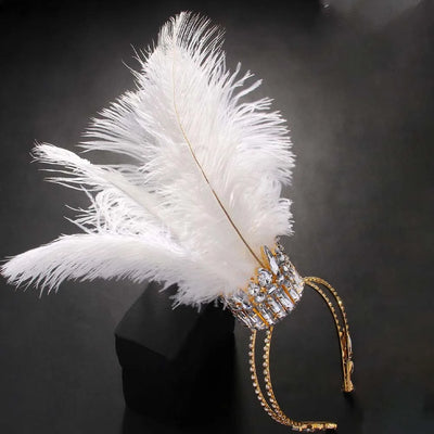 Stonefans White Feather Crown Tiara Drag Queen Performance Accessories Oversize Baroque Rhinestone Headpiece Jewelry Cosplay