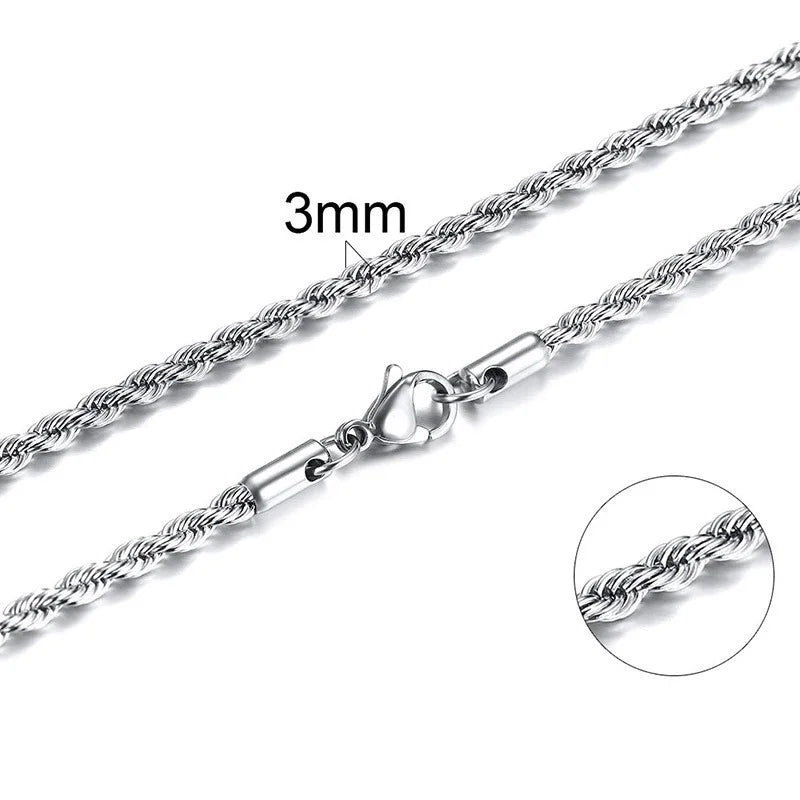 304 Stainless Steel Twist Rope Chain Necklace for Men Women PVD Gold Plated 2 3 4 5mm Width Accessories Wholesale