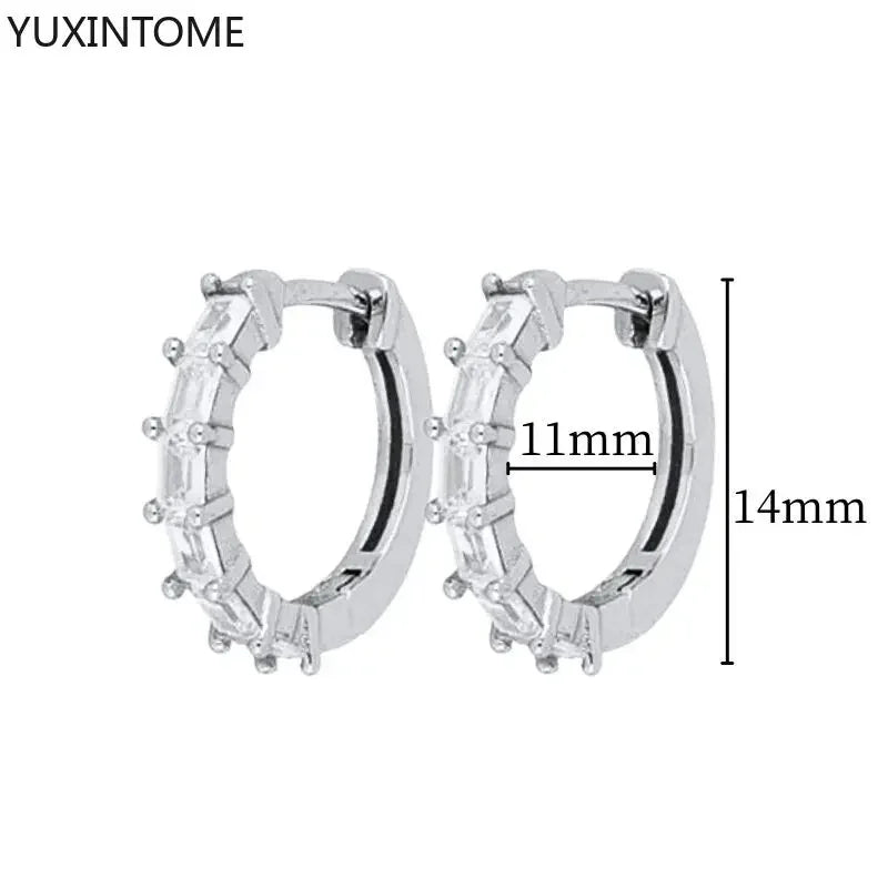 925 Sterling Silver Ear Needle Fashion Hoop Earrings White Crystal Luxury Women&