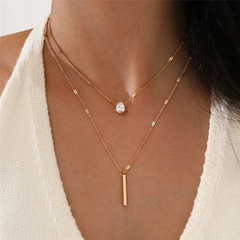 Minimalist Round Stick Pendant Necklace for Women Pearl Clavicle Necklace Leaves Long Chain Fashion Jewelry Statement Girl Gift