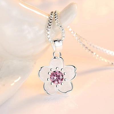 925 Sterling Silver Pink Purple Peach Blossom Necklaces For Women Retro Luxury Jewelry Accessories Freeshiping Items Jewellery