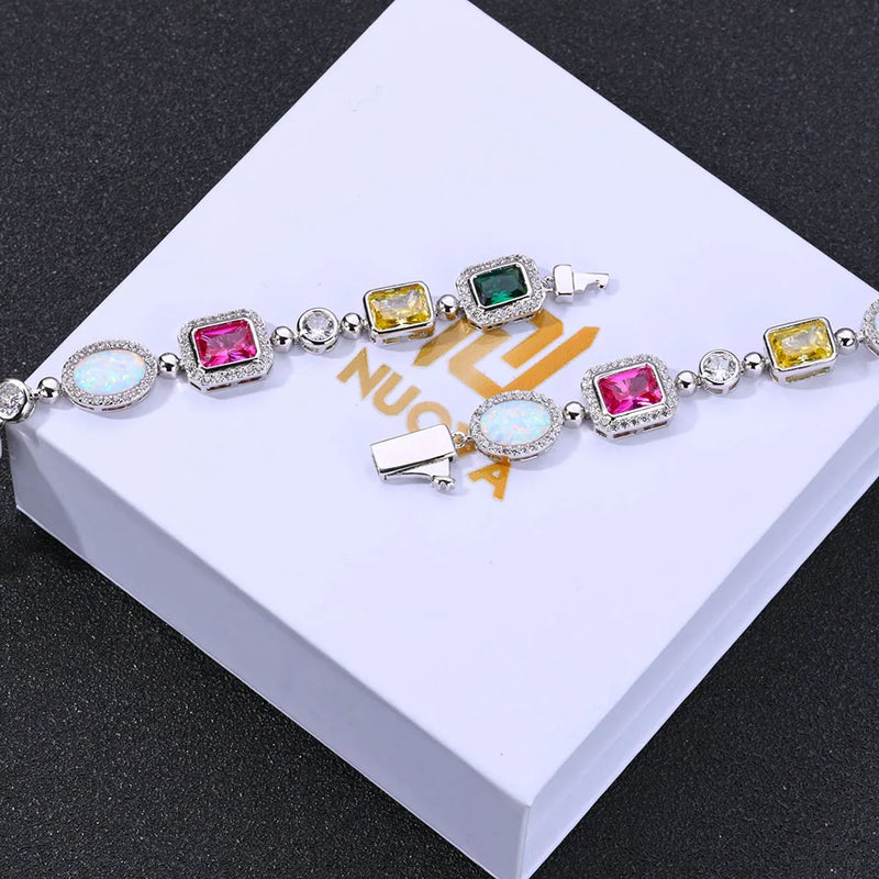 18k Gold Plated Multi Color Bracelet Geometric Cut Cubic Zirconia Women Fashion Bracelet Luxury Opal Diamond Chain