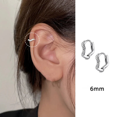 2PCS Stainless Steel Minimal Wave Hoop Earrings Crystal Zirconia Small Huggie Ear Rings for Women Piercing Jewelry