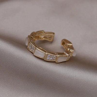 Korea's new fashion jewelry 14K gold plated simple double love crystal ring elegant women's daily opening ring accessories