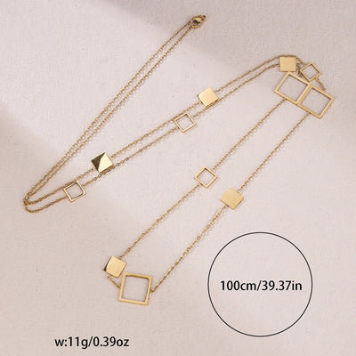 1 ladies 18K gold-plated stainless steel hollow square round rectangular star long necklace sweater chain dating gift