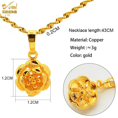 ANIID Dubai Golden Necklace Nigerian Bridal Wedding Fashion Hollow Flower Chain Pendant Indian Arab Kids Jewellery For Girls