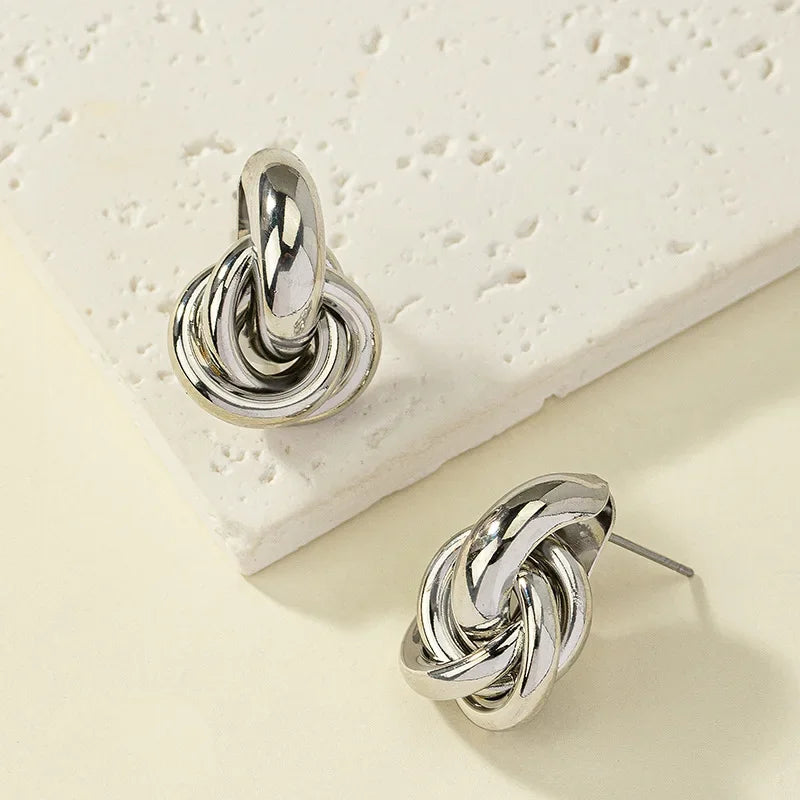 Gold SIlver Color Knot Hoop Earring for Women Fashion Shiny Plating Trendy Twist Stud Earring Stud Cute Daily Wear Jewelry