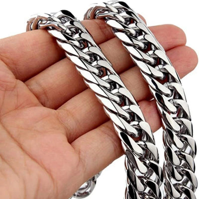 YQ Stainless Steel Cuban Chain Necklace Bracelet For Men Neck Jewelry Accessories 8MM-14MM Thick Long Hand Chains Male Gift