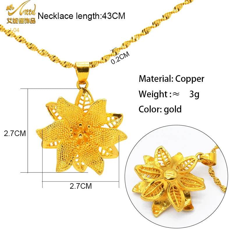 ANIID Dubai Golden Necklace Nigerian Bridal Wedding Fashion Hollow Flower Chain Pendant Indian Arab Kids Jewellery For Girls