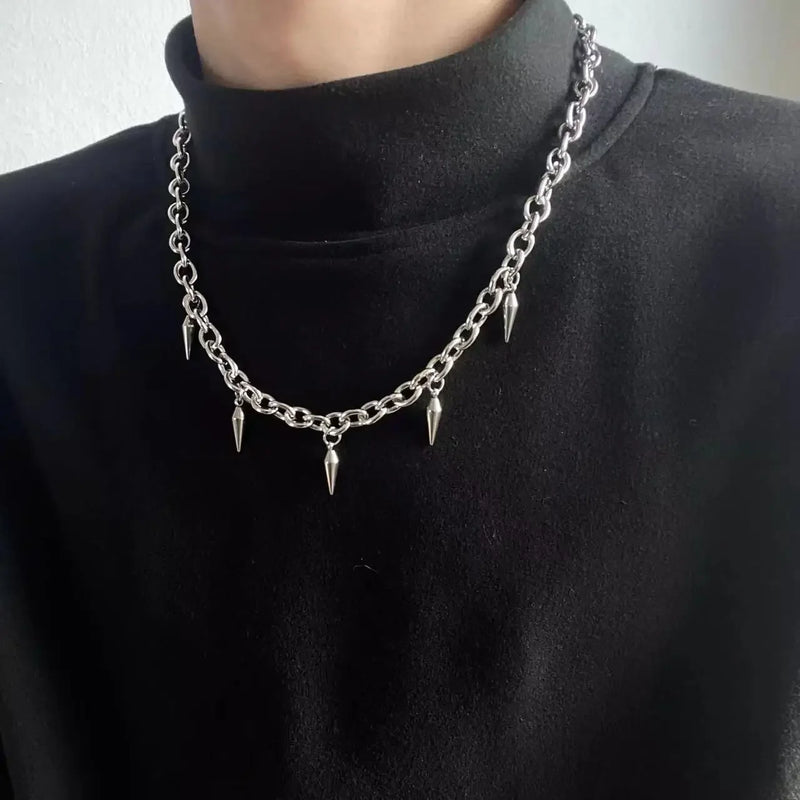 Punk Hip Hop Metal Rivet Pointed Choker Necklace for Women Men Gothic Silver Color Cross Clavicle Chain Necklace Y2K Jewelry