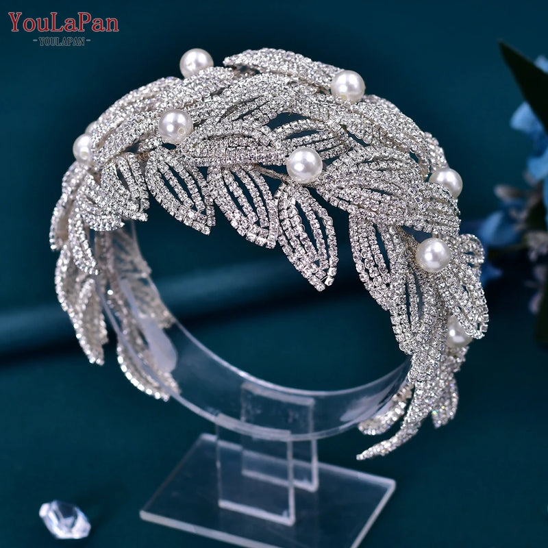 TOPQUEEN Bride Rhinestone Headband Earring Set Luxury Crystal Wedding Headband Wholesale Headpieces Hair Accessories HP240