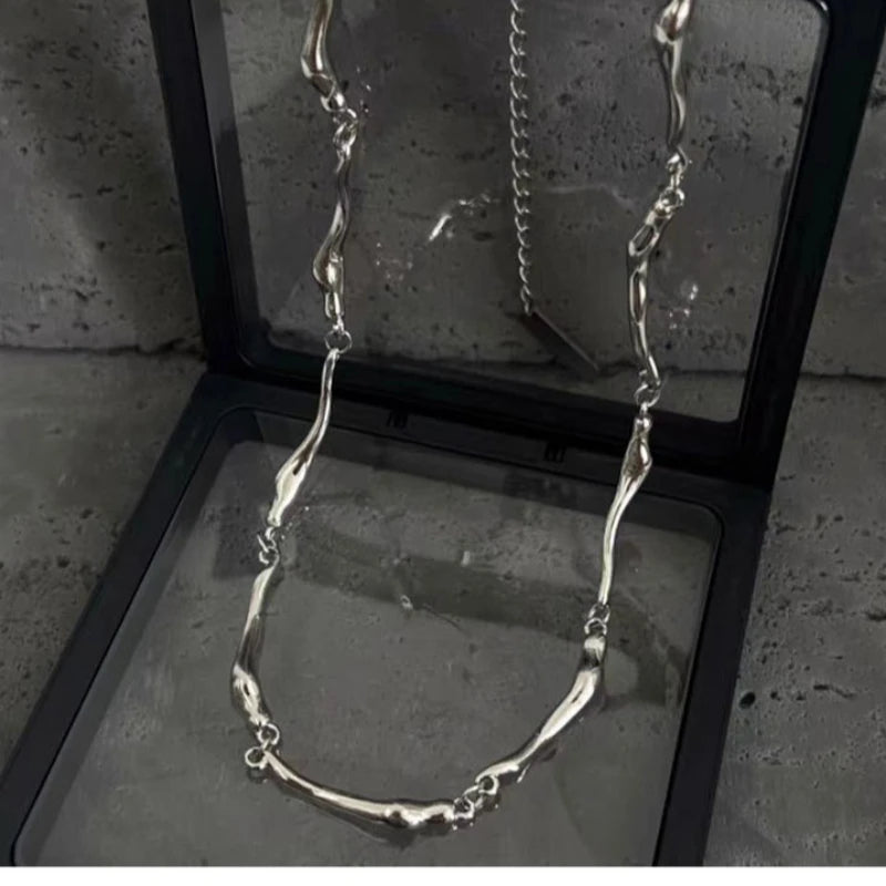 New Irregular Wave Shape Chain Men Necklace Advanced Sense Stainless Steel Figaro Cuban Chain Necklace For Men Women Jewelry
﻿