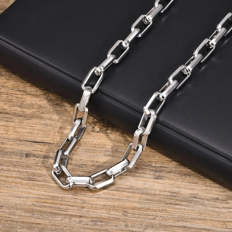 Chunky Rectangle Chain Necklaces for Men Boys,50/55/60 cm Stainless Steel Square Chain Collar,Cool Punk Jewelry Gifts