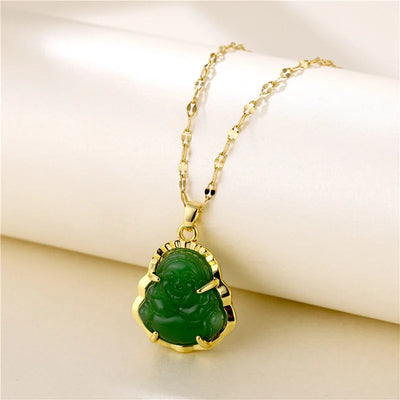 New In Fashion Green Zircon Crystal Pendant Stainless Steel Necklaces For Women Trendy Retro Style Female Clavicle Chain Jewelry