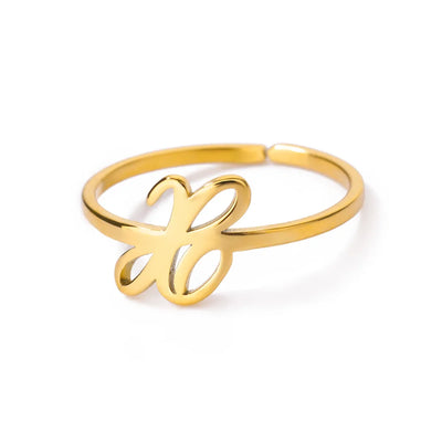 Initial Letter Rings For Women Gold Color Stainless Steel  A-Z Letter Adjustable Ring Aesthetic Wedding Christmas Jewelry Gift