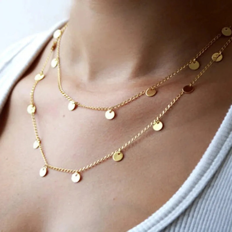 Long Bohemia Trendy Women Jewelry Statement Necklace Personality  Sequins Pendant Maxi Collar Chain