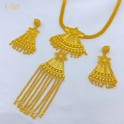 Dubai Indian African Tassel Necklace Earrings Jewelry Set For Women 24K Gold Plated Nigeria Bridal Wedding Party Gift Jewellery