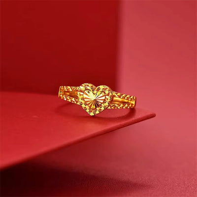 24k Gold Plated Heart Finger Rings for Women Wedding Band Engagement Jewelry Valentine's Day Gifts Wholesale