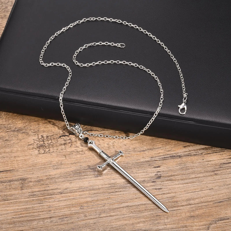 Vnox Mens Punk Rock Sword Cross Pendant Necklaces, Retro Gothic Long Dagger Knife Necklace Hip Hop Jewelry for Women Teens