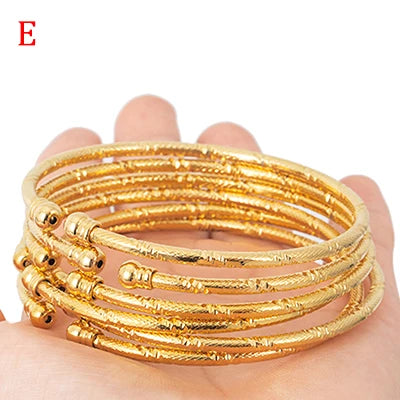 3MM/6pcs Dubai Jewelry For Women Indian Bangles Africa Ball Jewellery Gold Color Beads Bracelet Ethiopian Wedding Bride Gift